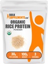 BulkSupplements.com Organic Rice Protein Powder - Vegan Plant Protein, Neochucený - Vegan & gluten Free, 30g per Serving, 100g (3.5 oz) (Balení po 1)