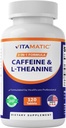 Vitamatic L- Theanine 200mg s kofeinem 100mg - 120 Vegetariánské tablety Nootropní dodatek pro focused Energy & Mental Clarity