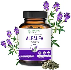 Alfalfa Medicago Sativa Tablety, 60 Tablety, Zlepšuje respirační zdraví a Bowel Movements, Zvyšuje imunitní systém, Organic and Natural Access124; Superfood dodatek 124; Vegan