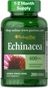 Puritan 's Pride Premium Echinacea Natural Celý Herb Bylinný dodatek 400mg, Dietní dodatek pro zdraví, Podpora imunitního systému, 200 Rychlé uvolnění kapsle