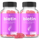 NutraChamps Sugar Free Biotin Gummies 10000mcg [High Potency] - Zdravé vlasy, kůže a nehty pro ženy, muži a děti - 5000mcg v každém Gummy - Vegan Hair Health Vitamins Dodatek - Malina (2-Pack)