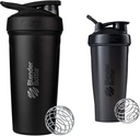 BlenderBottle Strada Shaker Cup Izolované nerezové oceli láhev s Wire Whisk, 24-Ounce, Black & Classic Shaker láhev ideální pro proteinové třepačky a Pre Workout, 28-Ounce, černá