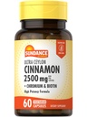Sundance Ceylon Skořice Kapsle 2500mg 124; 60 pilulky 124; s chromem a biotin 124; Vegetarian, Non- GMO, a gluten zdarma dodatek
