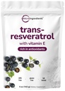 Čistý trans- resveratrol prášek s vitaminem E, 5 Ounce, 2 v 1 Formule, Mikronizovaný prášek pro lepší absorpci, Premium Resveratrol dodatek, Super antioxidant