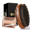 Sozon Beard kartáč pro muže, 100% čisté kance Bristle Beard kartáč, Beard Grooming Sada včetně Beard Comb, 2 Pcs nůžky na kníry, a cestovní taška