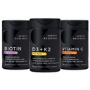 Sportovní výzkum Vitamin D3 5000iu K2 100mcg, Vegan Biotin 10,000mcg s kokosovým olejem a vysokou potencí vitamin C dodatek 1000mg