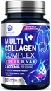 Multi kolagen Peptidy dodatek pro vlasy, hřebík, kůže - typ I, II, III, V, X, kolagen prášek pilulky - Grass- Fed, Hydrolyzované pro kosti a společnou podporu pro ženy a muže, Non- GMO - 60 Kapsle