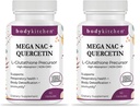 Body Kitchen Mega NAC (N- Acetyl Cysteine) 600 mg s Quercetinem, podporuje respirační zdraví a imunitní funkci a podporuje jaterní a ledvinové detox, Veggie Caps, (balení po 2)