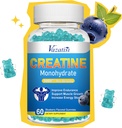 Kreatin Monohydrát Žvýkačky pro ženy a muže, Cukr zdarma Vegan Creatin dodatek pro budování svalů, zvýšení energie a síly, Blueberry Flavor, 60 Počet