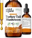 Wild & Organic Turkey Tail Tincture - Immunní & Gut Support - Turkey Tail Mushroom Extract Drops - Vegan, Cukr & Alcohol- Free Liquid Supplement - 2 fl oz