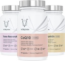 Vitruvin Beauty + Comfort Pack COQ10 200mg + Trans- Resveratrol 500mg + Curcumin 500mg, Vegan, Non- GMO, gluten- Free, Gelatin- Free. Zdravá pleť, sluch, klouby a mozek