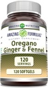 Amazing approvas Oregano Oil s doplňkem Ginger & Fennel CLANE124; 120 Softgels CLANE124; Non- GMO CLANE124; Gluten- Free CLANE124; Made in USA