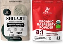 Jungle Powders Superfood Bundle: 5oz Raw Shilajit & 5oz Organic Raspberry Powder Combo - Pánská energetická podpora, Imunite Boost, USDA Certified Freeze- Sušené červené Raspberry pro pečení, Smoothies