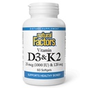 Přírodní faktory, Vitamin D3 & K2 1000 IU a 120 mcg, podporuje kostní a cévní zdraví, 60 Softgels