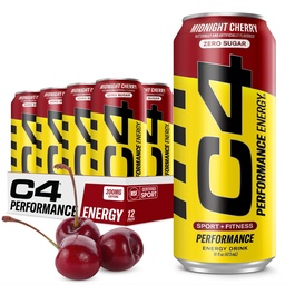 C4 Energy karbonated Nulový cukr Energy Drink, Pre Workout Drink + Beta Alanin, Midnight Cherry, 16 Fl Oz (balení po 12)