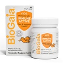 BioGaia Imunitative Active Children 124; Probiotic + Vitamin D '124; pro stravovací a imunitní zdraví 124; Actions 3 + Activity 124; Alergen, Dairy, Soy & Gluten Free Factory 124; Trusted by Pediatricians PHI124; 60 Day Supply 124; Orange Flaused Chewable