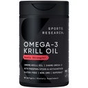 Sport Research Krill Oil Dodatek s EPA & DHA Omega 3, Fosfolipidy & Astaxanthin z Antarktického krilu - Nejvyšší koncentrace krilového oleje pro muže a ženy - 1000mg, 60 Softgel Kapsle