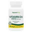 NaturesPlus vitamin D3 (Cholekalciferol) - 2500 iu, 90 Softgels - Bone Health, Heart Health & Imunitary System Supplement, Bioavailable Active Form - Gluten- Free - 90 Služeb