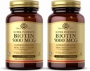 Solgar Biotin 5000 mcg - 50 Zeleninové kapsle, Balení 2 - Podporuje zdravou pleť, hřebíky a vlasy - Non- GMO, Vegan, Gluten Free, Dairy Free, Kosher - 100 Celkem služby