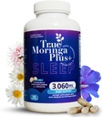 True Moringa Plus + Podpora spánku dodatek 10: 1 Extrakt 124; 20,000mg organické Moringa, Heřmánek, Vášeň Květ, Kořen Valerian, Hibiscus pro relaxaci 124; Přírodní spánková pomoc pro dospělé (150 Kapsle)