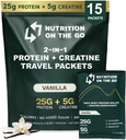 Nutrition On The Go Whey Protein Isolate Packets with Creatine - 25g Protein + 5g Creatine - Single- Serve Travel Protein Powder - Vanilla (15- Pack)
