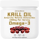 Dodatek k antarktickému krilu, bohatý na Omega-3s EPA, DHA & Astaxanthin, 1000mg per Serving, dodatek pro srdce a imunitu, 300 Soft- gely