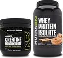 NutraBio Creatin Monohydrát, Neochucené, 150g a syrovátka protein izolát, Skořice Sugar Donut, Doplněk Bundle - Svalová energie, Lean růst svalů, zotavení, a síla