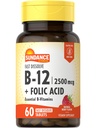 Sundance Fast Disold vitamin B-12 CLAS124; s kyselinou listovou CLAS124; 2500mcg CLAS124; 60 Count CLAS124; Natural Berry Flavor CLAS124; Vegetarian, Non-GMO, a gluten zdarma dodatek