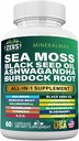 Sea Moss 3000mg Black Seed Oil 2000mg Burdock Root 1000mg Bladderwrack 1000mg Turmeric 1000mg Ashwagandha 1000mg - Elderberry, VIT C, VIT D3, Manuka, ACV (60 hrabě)