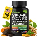 Shilajit a Ashwagandha Kapsle, 8- in-1 Herbal Multivitamin pro muže a ženy, s Rhodiola Rosea, Ginseng, a štípající Nettle, Shilajit pro muže a ženy