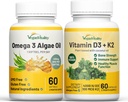 Vegan Vitality Health Booster Bundle - Vegan D3 + K2 a Vegan Omega 3 Řasy olej. Vysoce silný rostlinný vzorec pro imunitu, celkové energetické zdraví pro vegany a vegetariány