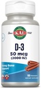 KAL Vitamin D3 Chewables 50 mcg, Vitamin D 2000 IU jako cholekalciferol, Sugar Free, Natural Cinnamon Flavor D3 Vitamin, Imunite Support & Bone Health, 100 Servings, 100 Chewables