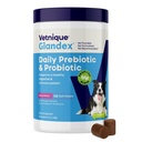 Vetnique Glandex Daily Probiotika pro psy s prebiotiky na podporu Gut zdraví s fiber a trávicí enzymy, Probiotické žvýkání nebo prášek (120ct Chews, Bacon Chews)