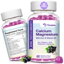Vysoce absorpční vápníkové gumy, Doplněk hořčíku bez cukru s vitamínem D3 draselným pro sílu B0ne & zuby, Svalová funkce - Vegan, Elderberry Flavor 120 Cts