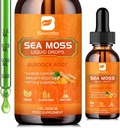 Sea Moss Liquid Drops - Organic Irish Moss Raw Gel s Burdock Root, Tumeric, Spirulina, Moss Moss Gel doplněk pro Gut zdraví a antioxidant Supports - 2 Fl Oz