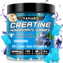 Kreatin- monohydrát Gummies 5000 mg pro muže a ženy, bez cukru, nízká v kaloriích, s L- Taurin + vitaminy pro zvýšení svalové síly