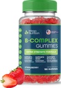 Vitamin B Complex Gummies pro dospělé, B Complex Vitamin Supplement pro ženy a muže, B Vitamíny Complex Gummies for Energy and Brain Health, Natural Strawberry Flavor, 180 Počet
