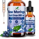 Raw Moringa Liquid Drops 8000 mg, Organic Moringa Oleifera Leaf Extract w. Supergreens Blend of Wheatgrass, Barley Grass for Antioxidant, Energy & Immunication, High potency Than Capsules Powder