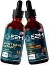 E2H: Lion 's Mane for Mental Clarity & Imunity, Liquid Turmeric for Joint Support CLAS124; Vegan, Non- GMO - 2 Fl Oz Each (4 Fl Oz Total) - Bundle
