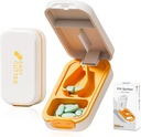 Small Pill Cutter, Splitter pro malé pilulky, bezpečnostní zámek, Easy Open Close, profesionální (bílá oranžová)