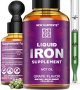 Železný doplněk pro ženy a muže Free Blood Builder, Železný vitamín pro anemii CU124; Tekuté železné kapky pro dospělé s MCT Oil, přírodní Grape Flavor, rychlejší absorpce a imunitní podpora (2 Fl Oz)