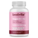 BESTVITE Vegan Vitamin D3 5000 IU + Vitamin K2 100 mcg jako MK- 7 (120 Vegetariánských kapslí) - No Stearates - Vegan - Non GMO - Gluten Free