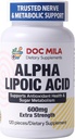 Alpha Lipoic Acid 600mg 120 Kaplet - Nerve Sciatica Periferní neuropatie Podpora - Gluten Free, Vegan & Non- GMO pro dospělé