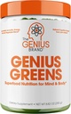 Geniální Brand Genius Green - Zelený prášek na zdravou mysl a imunitu - Organická zelenina, borůvky a lví hříva - Pohodlný nápoj Mix - Příjemné chuti - 20 Služení