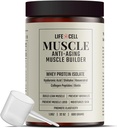LifeCell syrovátkový protein - Anti- Aging Muscle Builder with Shiitake Mushroom, Collagen & Hyaluronic Acid - Neochucené, No Sugar Added, Soy- Free, Gluten- Free, 600g (18 Služeb)