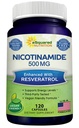 aSquared Nutrition Nicotinamid s Resveratrol - 120 Veggie Kapsle - Vitamin B3 500mg (Niacinamid Flush Free) - Doplněk pilulky na podporu NAD, Kožní buňky zdraví a energie