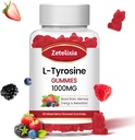 L tyrosinové žvýkačky 1000mg, L-theanine dodatek Gummy 200mg, cukr zdarma L-tyrosin s vitamínem B6 energetické doplňky pro dospělé a děti - Vegan (60 Počet)
