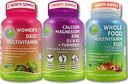 Vegan Multivitamins & vápník Trio - Celé jídlo Multivitamin se železem + Ženský denní Multivitamin se železem + Plant- Based vápník, hořčík, zinek, D3, K2 & Turmeric - Energie, Kostní a imunitní podpora