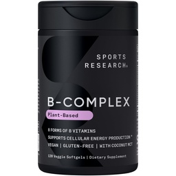 Sportovní výzkum ® Vitamin B-Complex - Plné spektrum B vitaminů s methylovaným B12 & folátem - Gluten zdarma · Plant- based · non-GMO · Vegan- Friendly Formule - 120 Veggie Softgels
