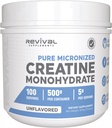 Revival Premium Micronized Creatin Monohydrát - HPLC Testováno 100% Čistá třída - 500g (100 Služeb) - Podporuje Lean Muscle Growth - Maximální absorpce - Neochucené - Vyrobeno v USA & 3. strana Lab Tested